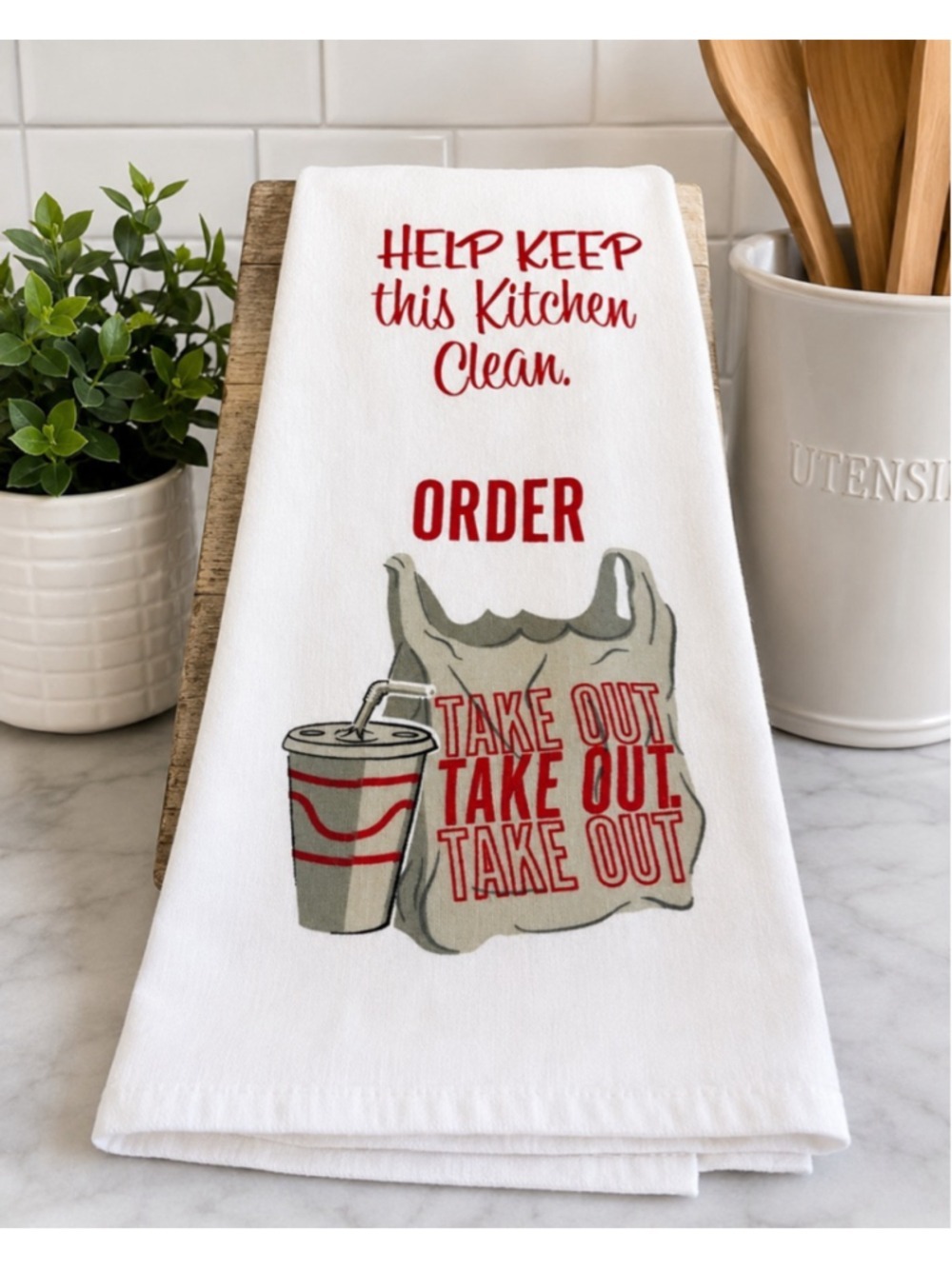 Funny Takeout Kitchen Towel | Help Keep This Kitchen Clean | Food Lover Gift